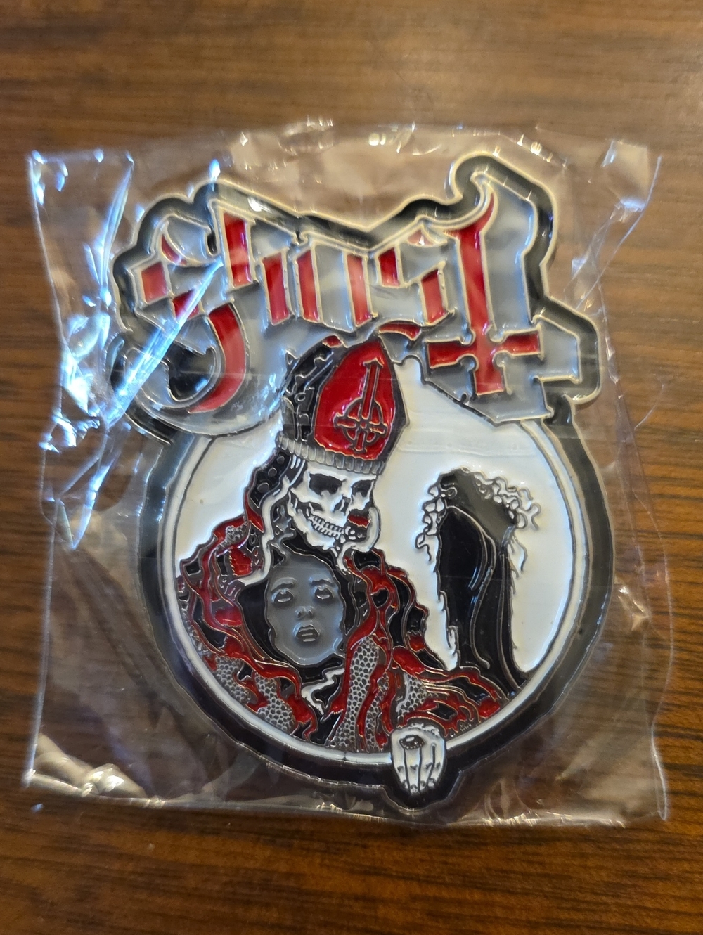 Official Ghost Possession Enamel Pin In Red, White & Black